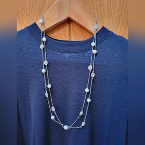 Talbots Long Flower And Pearl Necklace